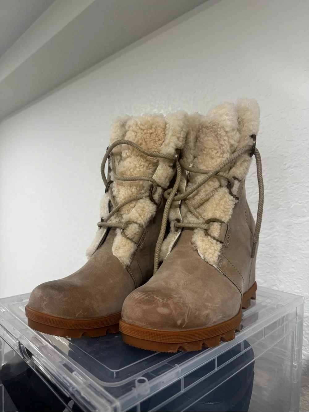 Sorel Shearling-Lined Wedge Ankle Boots - Tan